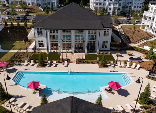 Pool Aerial View at The Quincy Apartments, Acworth, Georgia