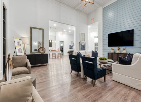 a living room with couches and chairs and a tv at Retreat at Arden Farms, North Carolina, 28704