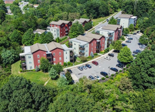 an aerial view of a row of houses and a parking lot at Skyloft, Asheville, NC 28803