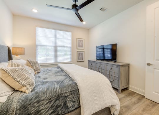 a bedroom with a bed and a tv at Residences at 393 North Apartments, Santa Rosa Beach, FL, 32459