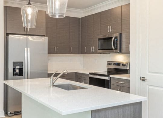 a kitchen with a sink and a refrigerator at Residences at 393 North Apartments, Santa Rosa Beach