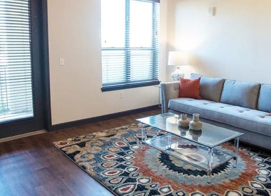 a view of a striped wall with lights and a curtain at 17 Broad, Chattanooga, 37408
