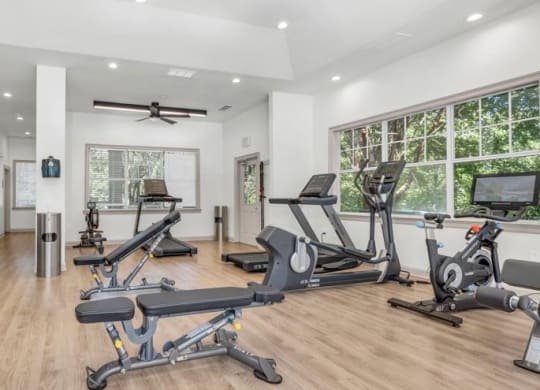 the gym has plenty of exercise equipment and windows at Marina Point, Tennessee