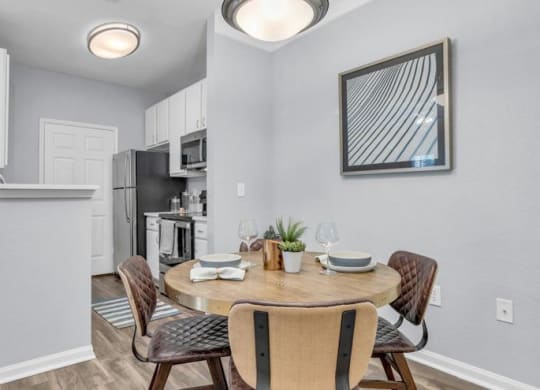 a kitchen and dining room with a table and chairs at Marina Point, Chattanooga, TN
