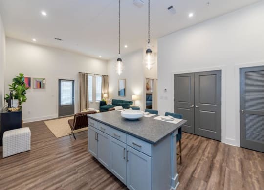 a kitchen island at Livingston Flats Apartments, Chesterfield, Virginia