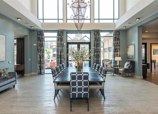 Grand clubhouse with open seating at 2000 West Creek Apartments, Virginia, 23238