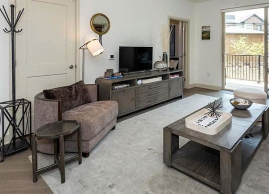 Spacious living rooms with sliding glass doors to balcony at 2000 West Creek Apartments, Virginia, 23238