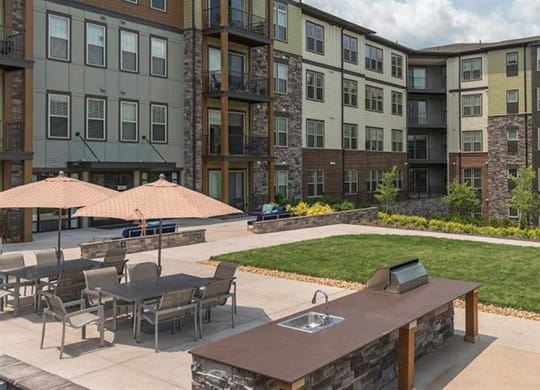 Outdoor kitchen and grilling stations at 2000 West Creek Apartments, Virginia, 23238