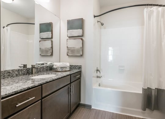 a bathroom with a tub and a sink and a mirror at Village at Westland Cove Apartments, Tennessee, 37922