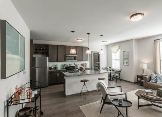 the preserve at ballantyne commons apartment living room and kitchen at Village at Westland Cove Apartments, Knoxville, 37922