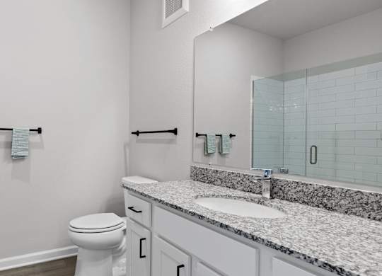 A white toilet sits next to a sink in a bathroom.