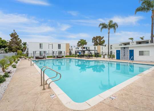 A swimming pool at Tamarack Sands Apartment Homes, Carlsbad, California