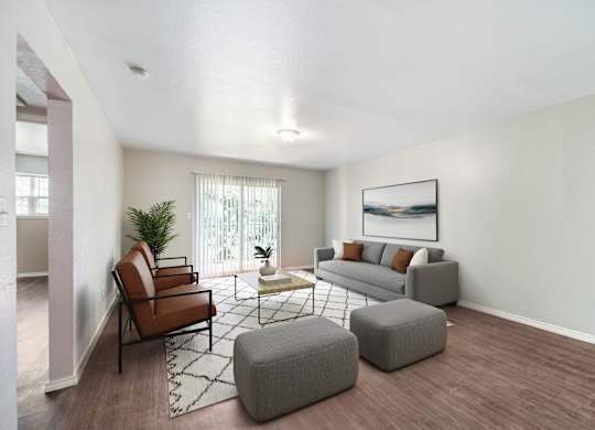 Spacious living room with modern furniture at Lumina Apartments, Texas, 75240