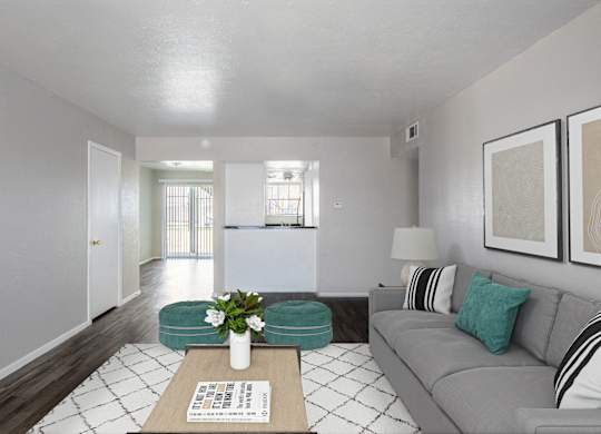 Living Room With Kitchen View at Carisma, Dallas, TX, 75240
