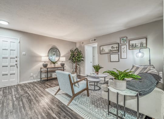 Inviting living room with coastal decor at Northwood Heights Apartments, Texas
