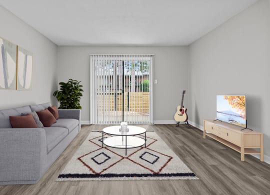 a living room with a couch and a coffee table