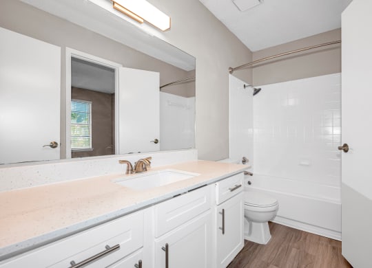 a bathroom with white cabinets and a sink and a toilet