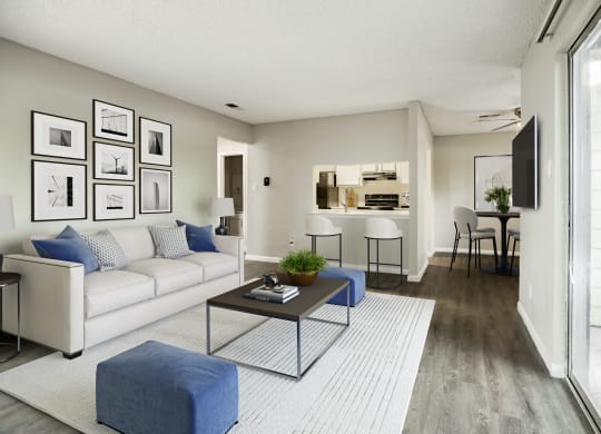 a living room with a couch and a coffee table