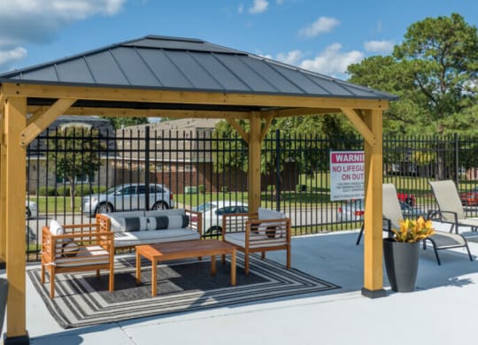 poolside cabana with seating at Cameron, North Carolina