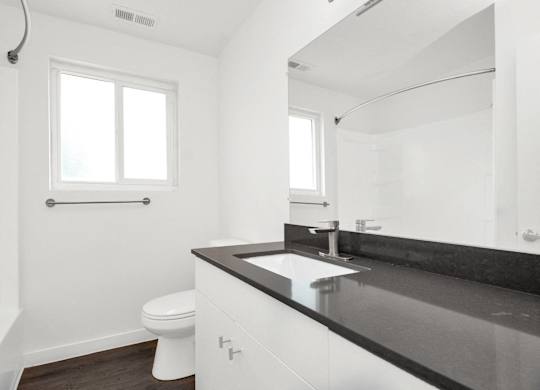 a bathroom with a sink and a toilet and a mirror