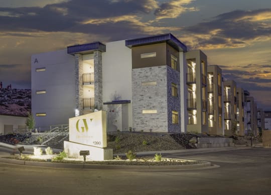 a residential building at night