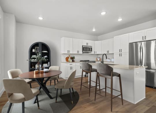 kitchen and dining area at Crestview at Highland townhomes in Highland, UT