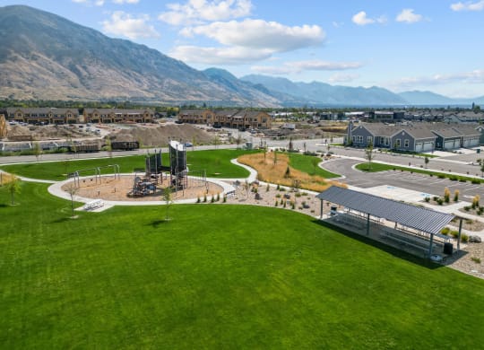 aerial view of park near Crestview at Highland townhomes in Highland, UT