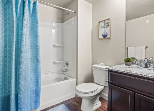 a bathroom with a shower and a toilet and a sink
