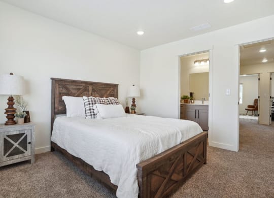 a bedroom with a bed and a closet