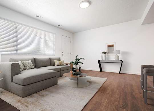 a living room with a couch and a coffee table