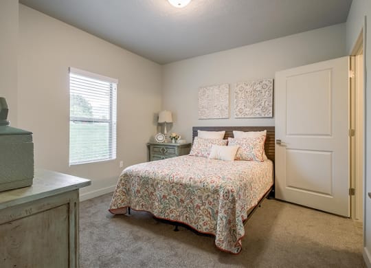 a bedroom with a bed and a dresser