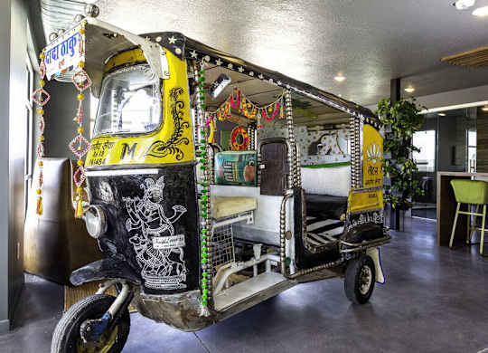 a small motor scooter parked in a building
