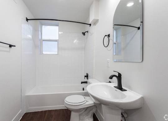 a bathroom with a sink and a toilet and a bath tub