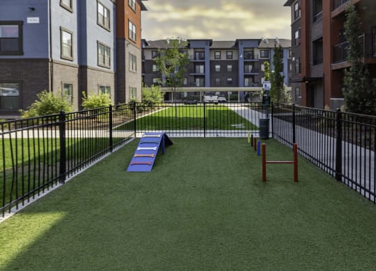 a rendering of a dog park in the middle of an apartment complex
