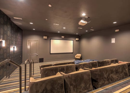 a large screening room with a projector screen