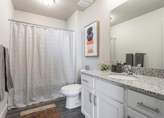 A bathroom with a toilet, sink, and shower curtain.