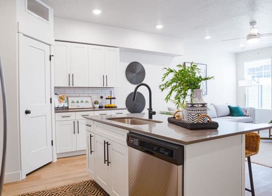 kitchen island at Crestview at Highland townhomes in Highland, UT