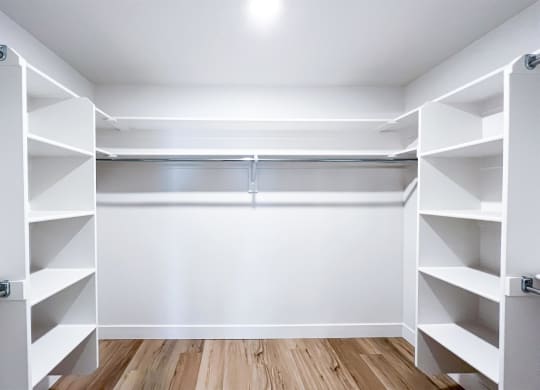 walk in closet at Crestview at Highland townhomes in Highland, UT