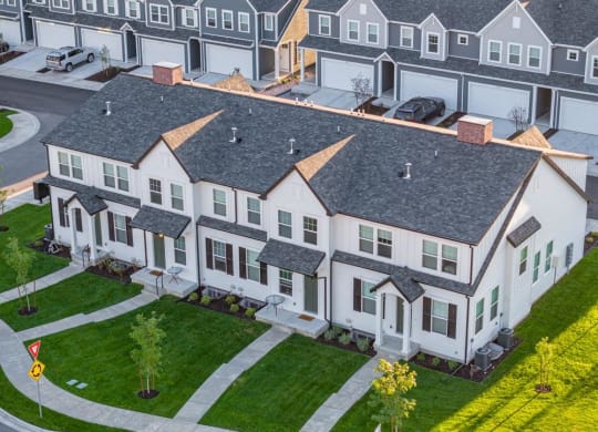 aerial exterior photo of Crestview at Highland townhomes in Highland, UT