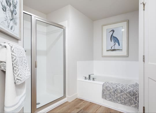 bathroom shower and tub at Crestview at Highland townhomes in Highland, UT