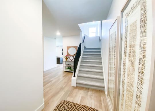 living room staircase at Crestview at Highland townhomes in Highland, UT