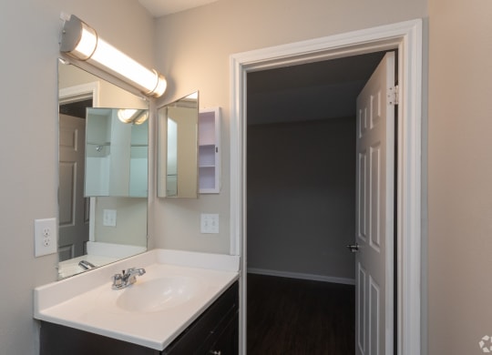 an empty bathroom with a sink and a mirror at Canaan Pointe, Greenville, South Carolina