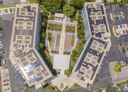Wide aerial view of Cabana Club