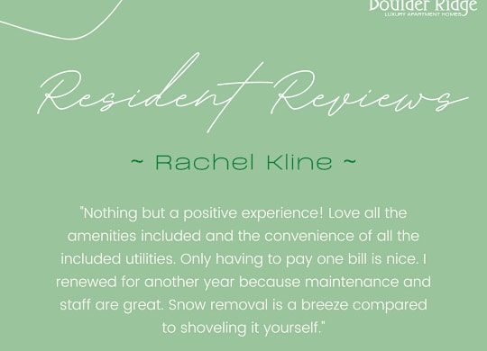 a green background with text that reads bauble resident reviews radiant kite at Boulder Ridge, Duluth, 55811