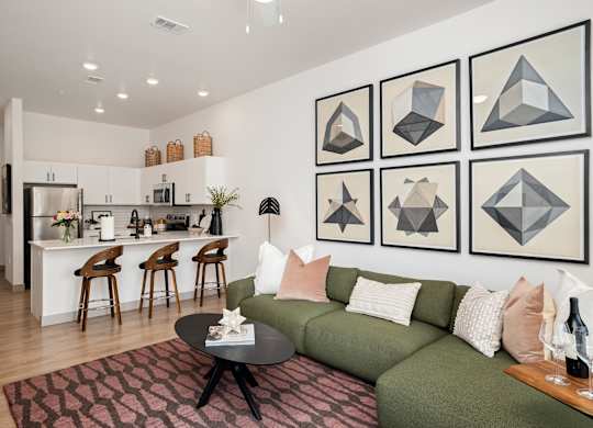 Living Room With Kitchen at Converge KC Uptown, Kansas City Missouri