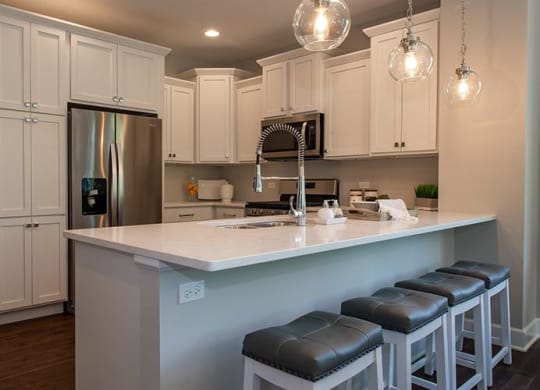 a kitchen with a counter top and a refrigerator at Countryside Townhomes, Countryside, IL 60525