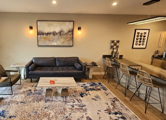 a living room with a couch and a coffee table