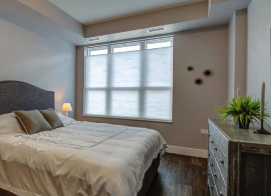 a bedroom with a large bed and a window at Barrington 101, Barrington, IL