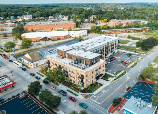 an aerial view of a building in a city at Barrington 101, Illinois, 60010