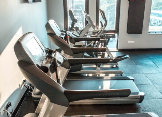 a row of cardio machines in a gym at Barrington 101, Barrington, 60010